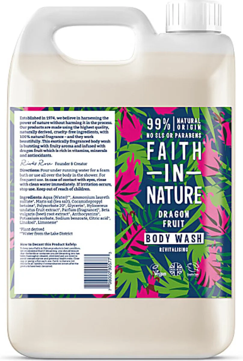 Faith in Nature Bodywash Dragon Fruit Navulverpakking 5LT