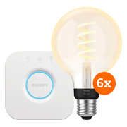 Philips Hue Filament White Ambiance Globe 6-Pack + Bridge