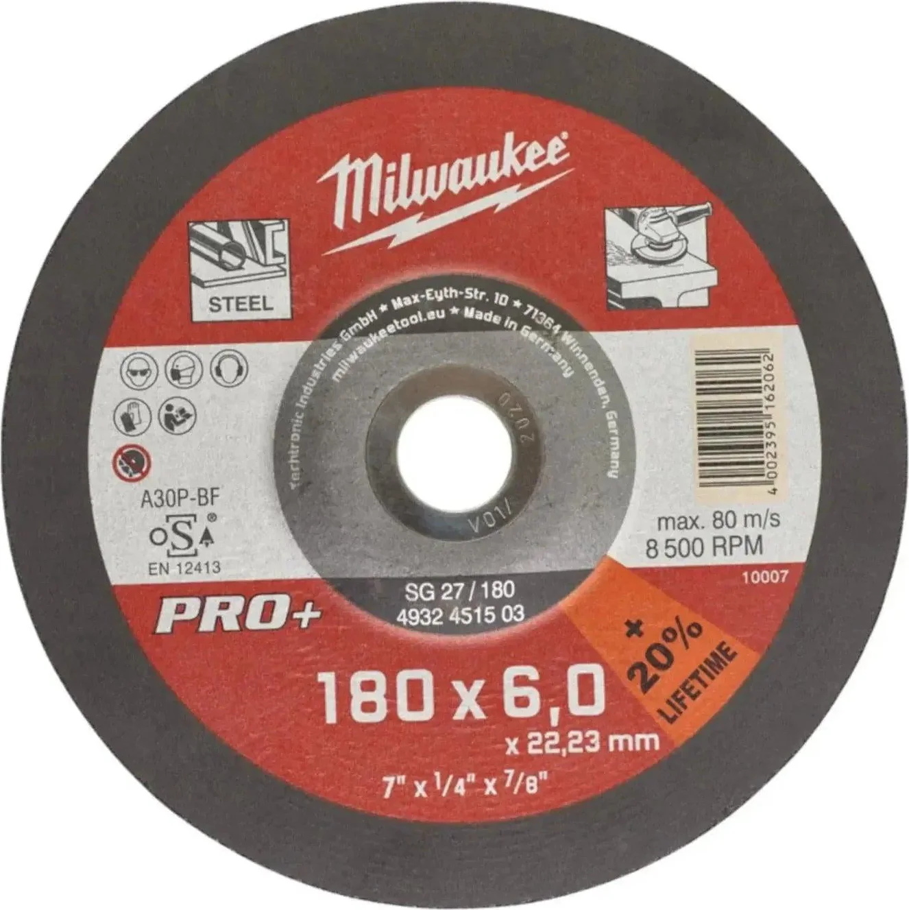 Milwaukee PRO+ Metaalafbraamschijf SG 27 / 180x6x22mm - 4932451503