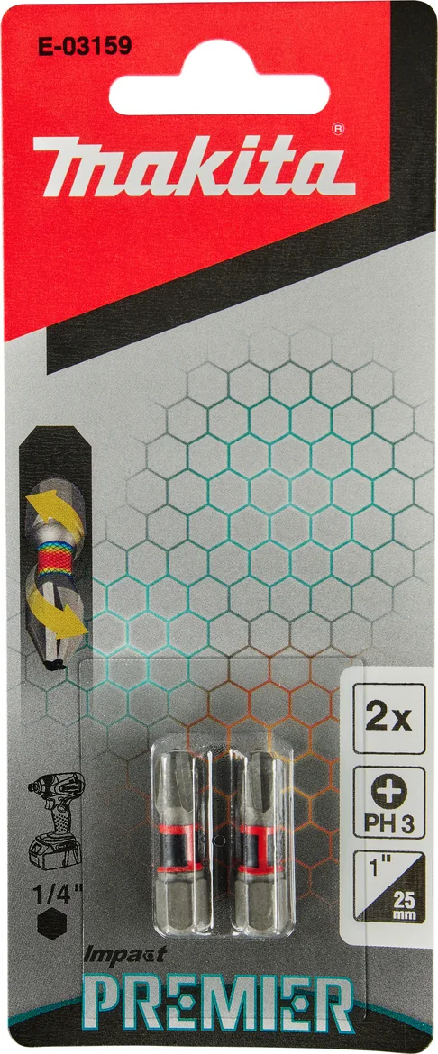 Makita E-03159 Impact Premier Slagschroefbit PH3 x 25 mm 2 stuks