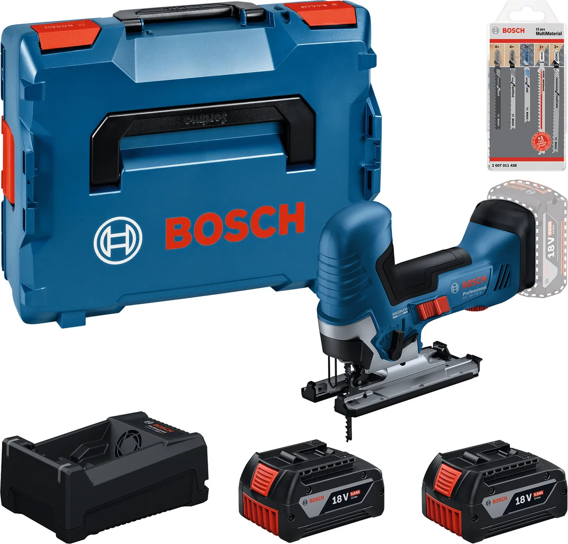 Bosch Professional PRO GST 18V-125 S Accu decoupeerzaag + 15x zaagblad + 2x 5.0Ah - 0615A500E5