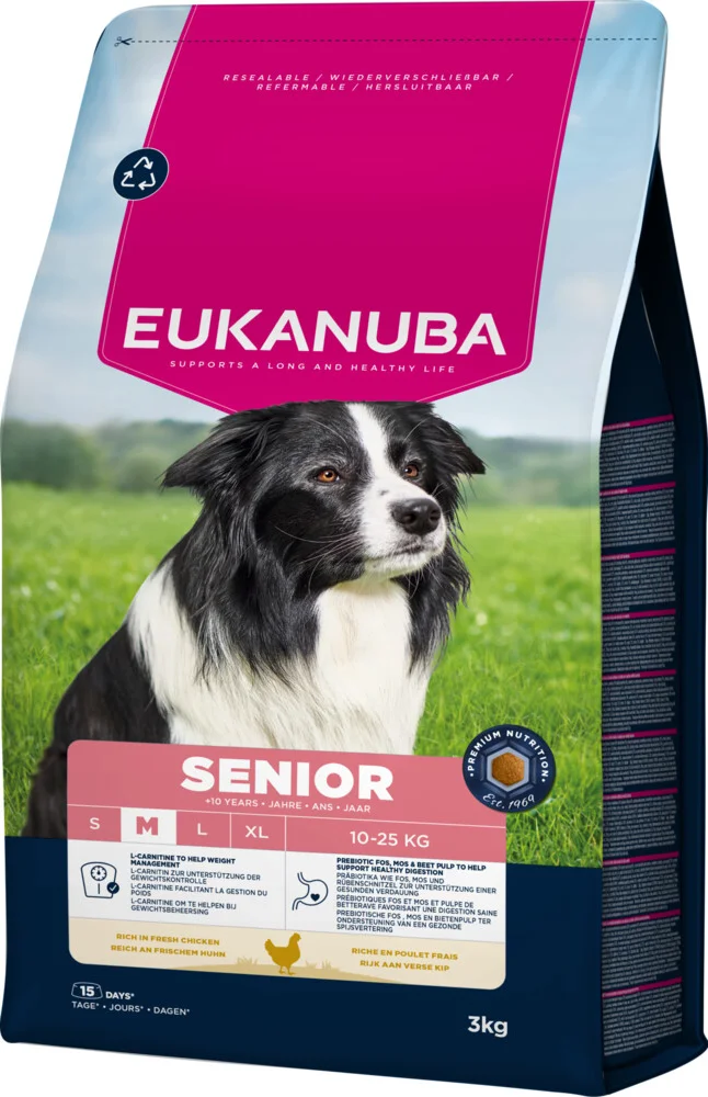 3x Eukanuba Hondenvoer Droog Life Care Dog Senior Medium Kip 3 kg