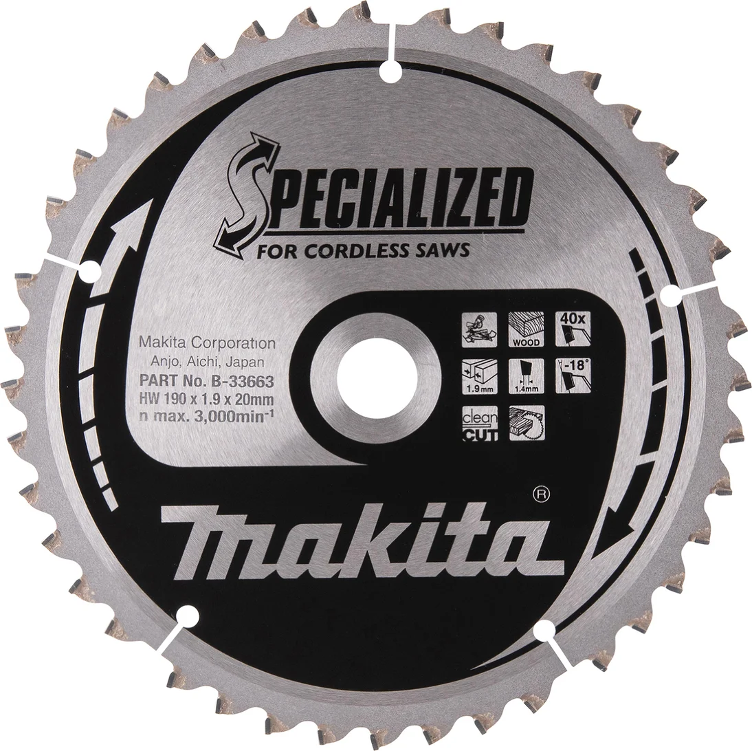 Makita B-33663 Afkortzaagblad Hout | Specialized | 190 x 20 mm | 40-tands