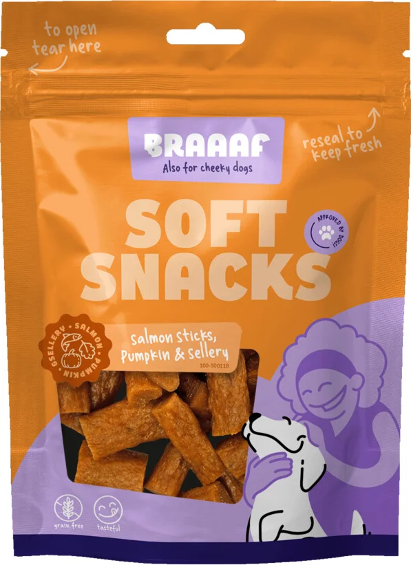 Braaaf Hondensnack Sticks Zalm - Pompoen - Selderij 85 gr
