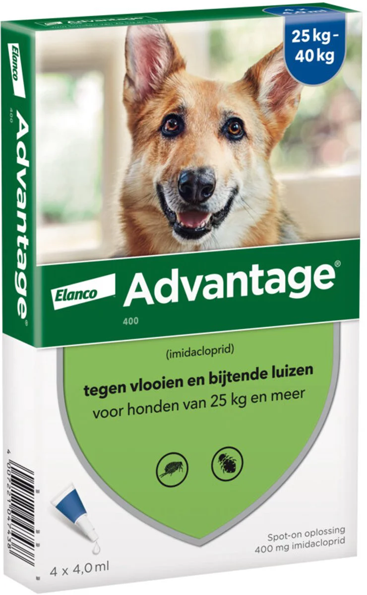 2x Advantage Anti Vlooiendruppels 400 Hond 25 - 40 kg 4 pipetten