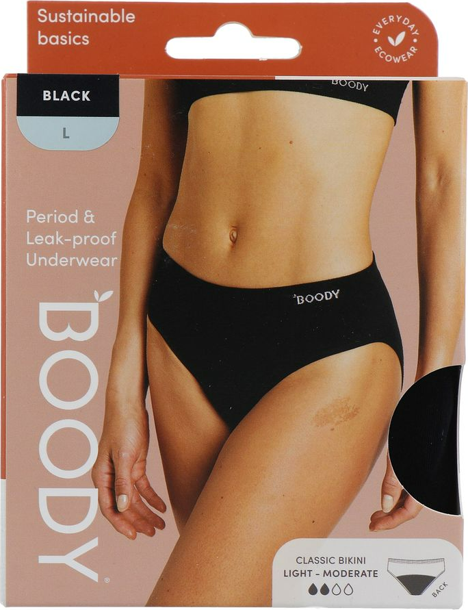 Boody Menstruatieondergoed Bikinislip Zwart Licht / Normaal Maat L