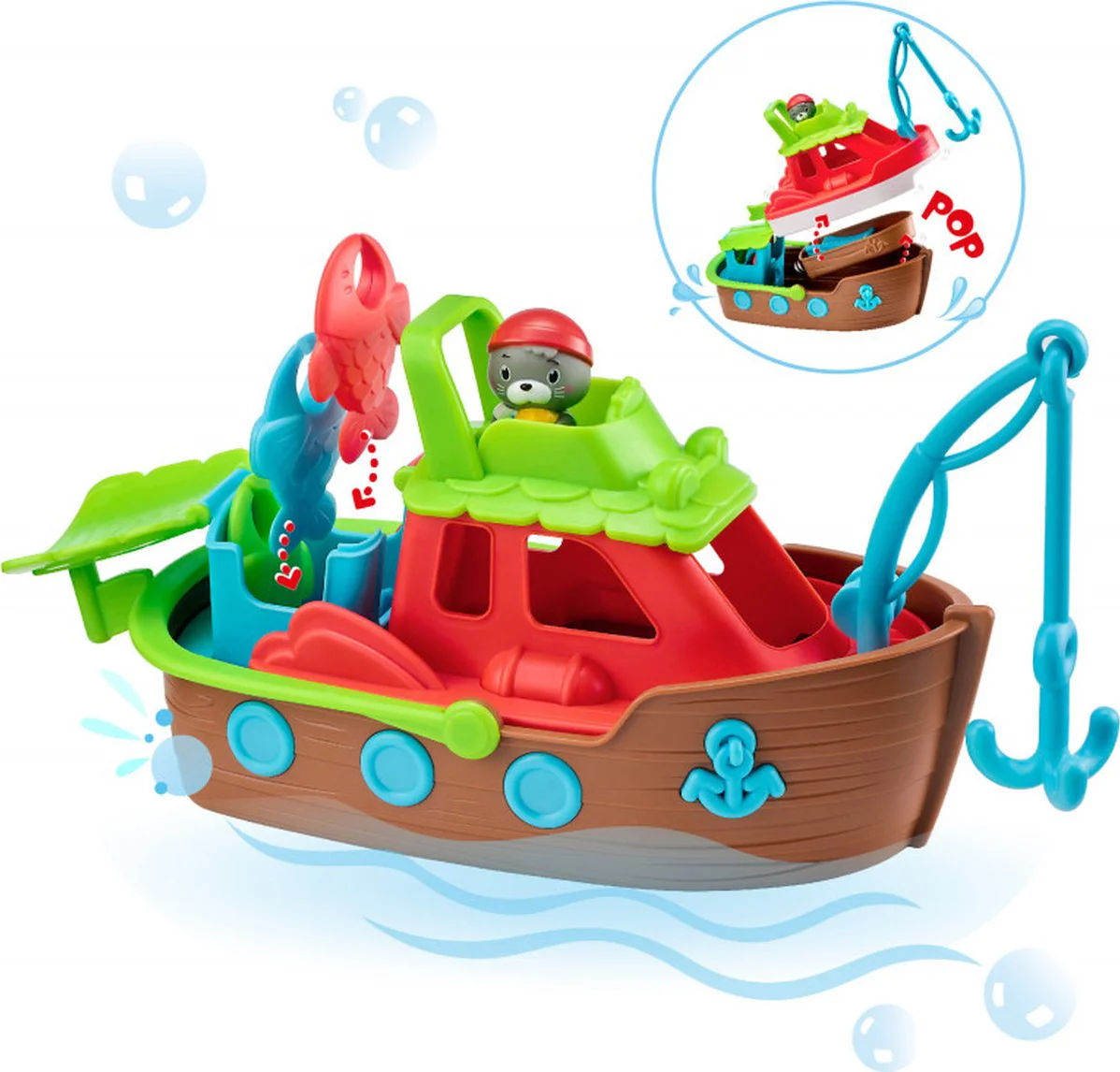 Klorofil Badspeelgoed de Stapelboot – Badspeelgoed voor kinderen – Badspeeltjes – 29 x 12 cm – Meerkleurig incl 1 poppetje uit de Walrus familie + 4 accesoires