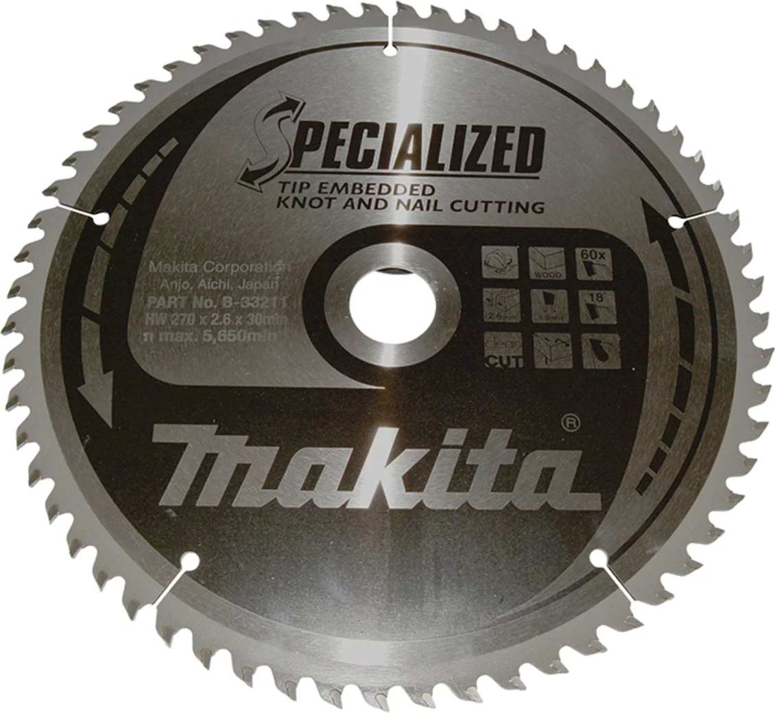 Makita B-33211 Cirkelzaagblad Hout (noest/spijker) | Embedded Tip | 270 x 30 mm | 60-tands