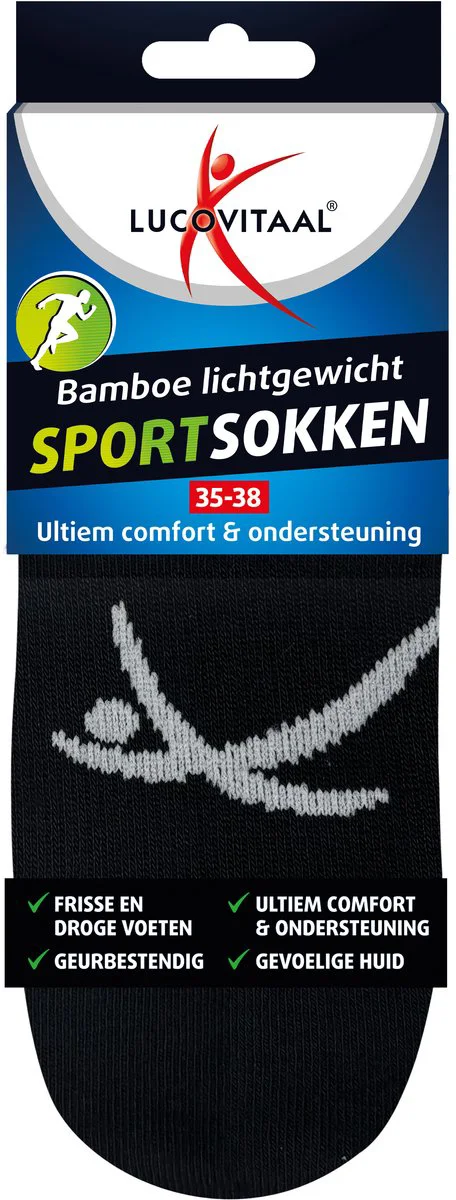Lucovitaal Sportsok Bamboe Zwart Maat 35-38 1 paar