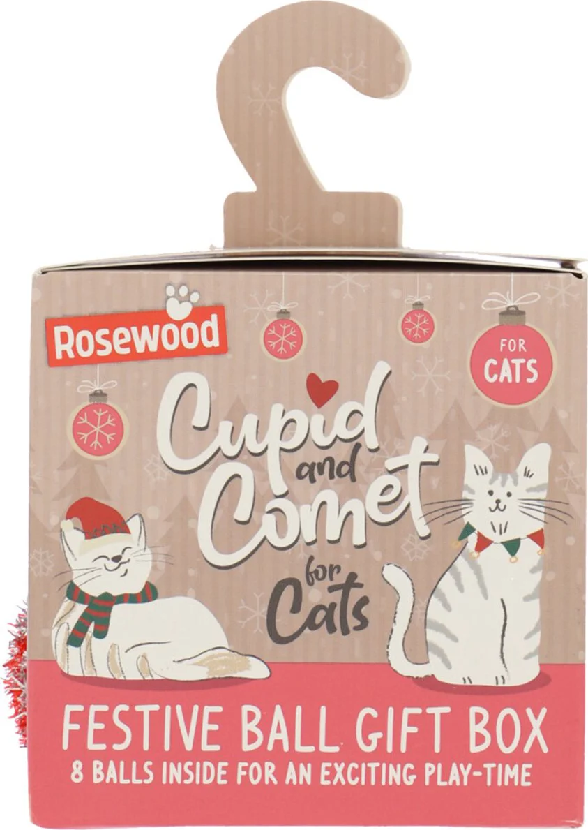 Rosewood Kattenspeelgoed Cupid & Comet Feestelijke Ballen Giftbox 8 stuks