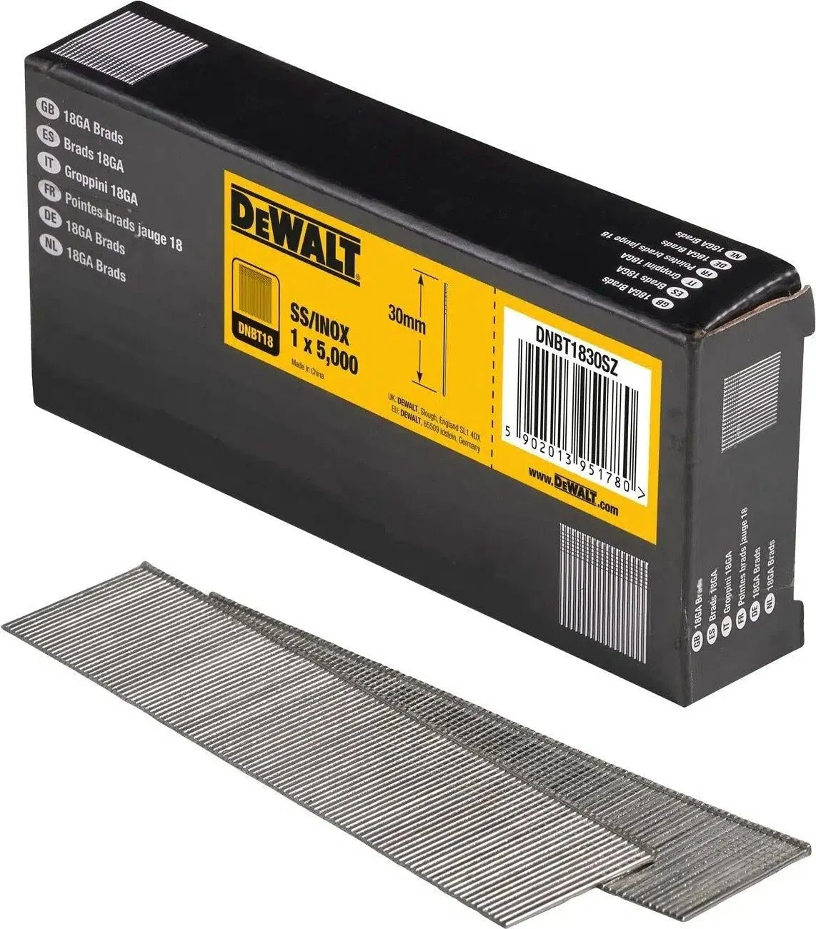DeWALT DNBT1830SZ 1.25x30mm VE=5000 18 Gauge RVS Spijkers