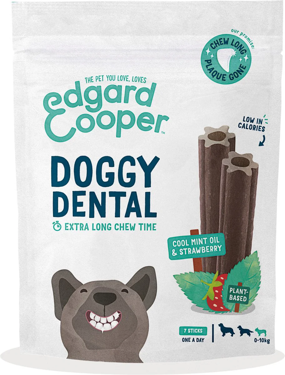 Edgard & Cooper Doggy Dental Sticks Small Aardbei - Frisse Muntolie