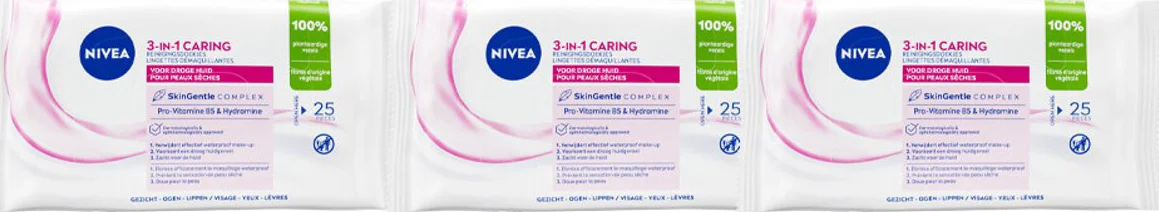 3x NIVEA Reinigingsdoekjes Droge Huid 25 stuks