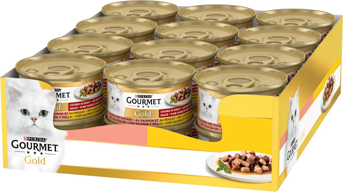 24x Gourmet Gold Kattenvoer Nat Fijne Hapjes Zalm - Kip 85 gr