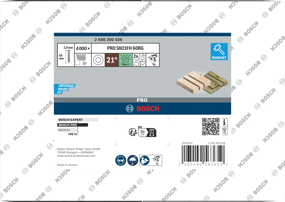 Bosch Professional PRO SN21FH Full-head nagel 90 mm | 21° | Geringd | Gegalvaniseerd | 3,1 x 7,0 | 2500 stuks - 2608200038