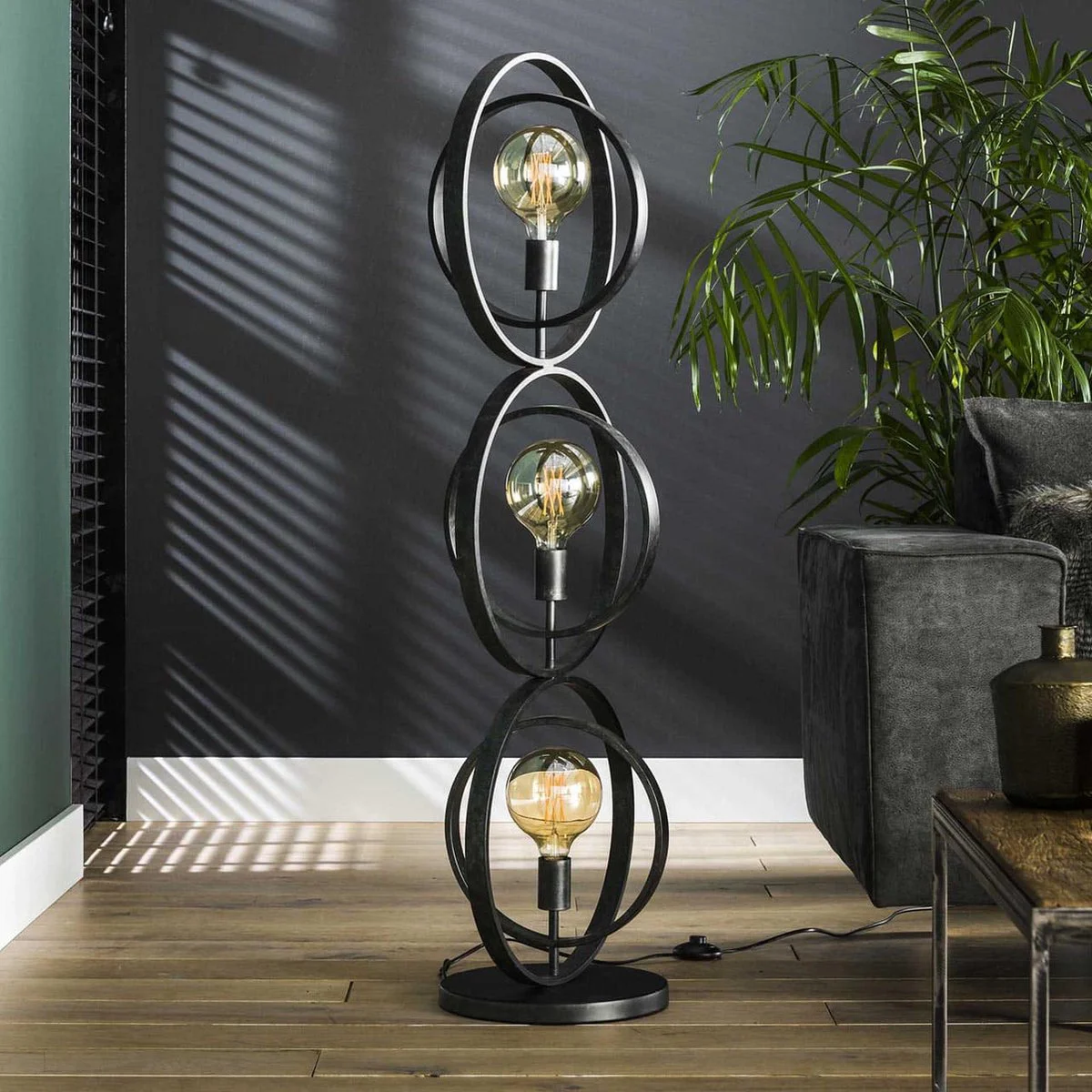 Vloerlamp Turn around | 124 cm | 3 lichts | charcoal | staande lamp / woonkamer | landelijk / modern / design