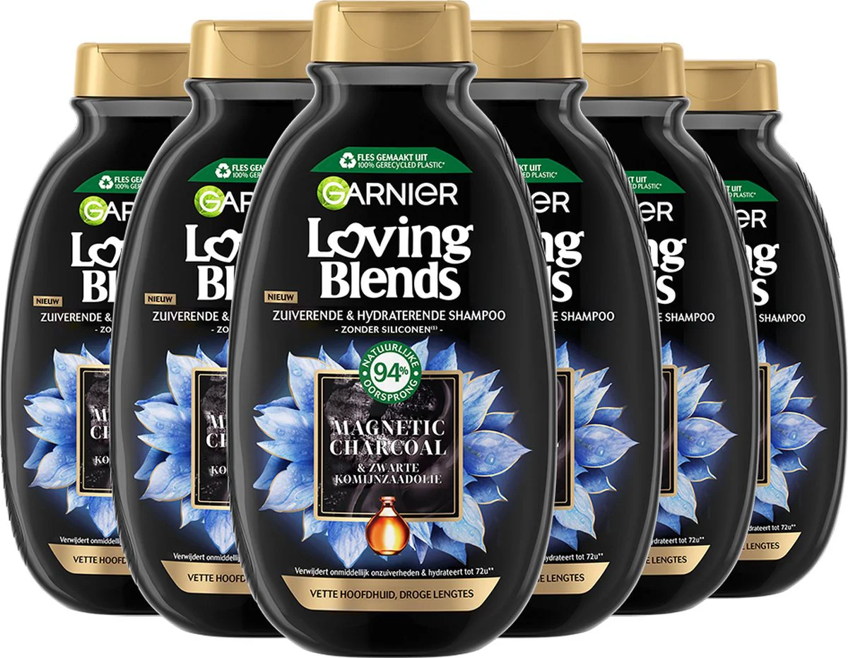 6x Garnier Loving Blends Magnetic Charcoal Shampoo 300 ml