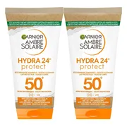 2x Garnier Ambre Solaire Hydra 24 Zonnebrandmelk SPF 50 Reisformaat 50 ml