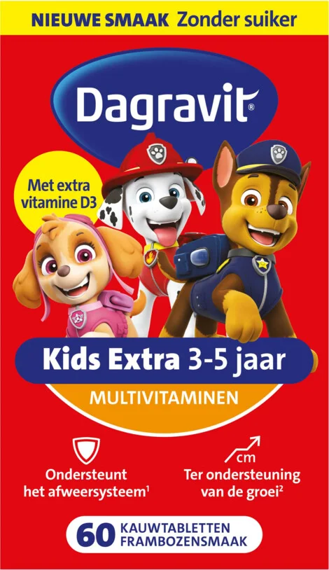 3x Dagravit Multivitamine Kids Extra 3-5 Jaar Paw Patrol 60 Kauwtabletten