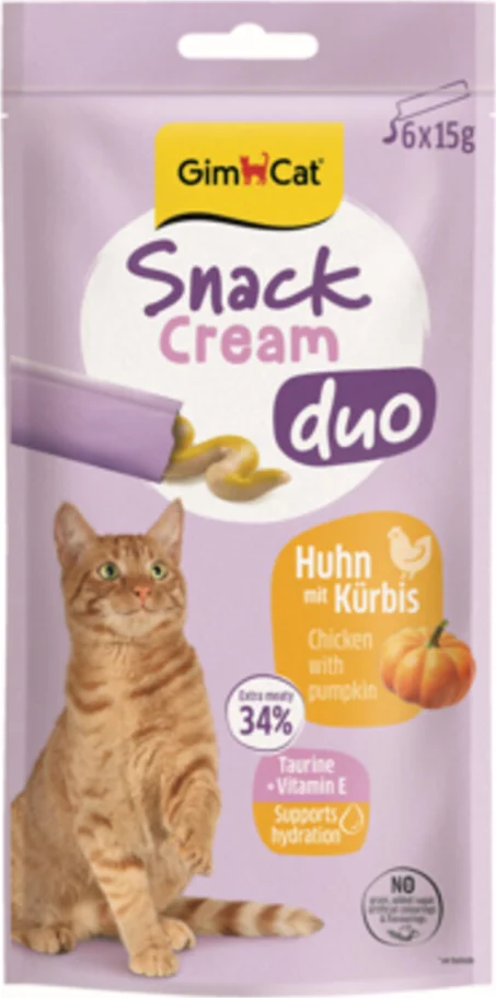 8x GimCat Kattensnack Cream Duo Kip & Pompoen 6 x 15 gr