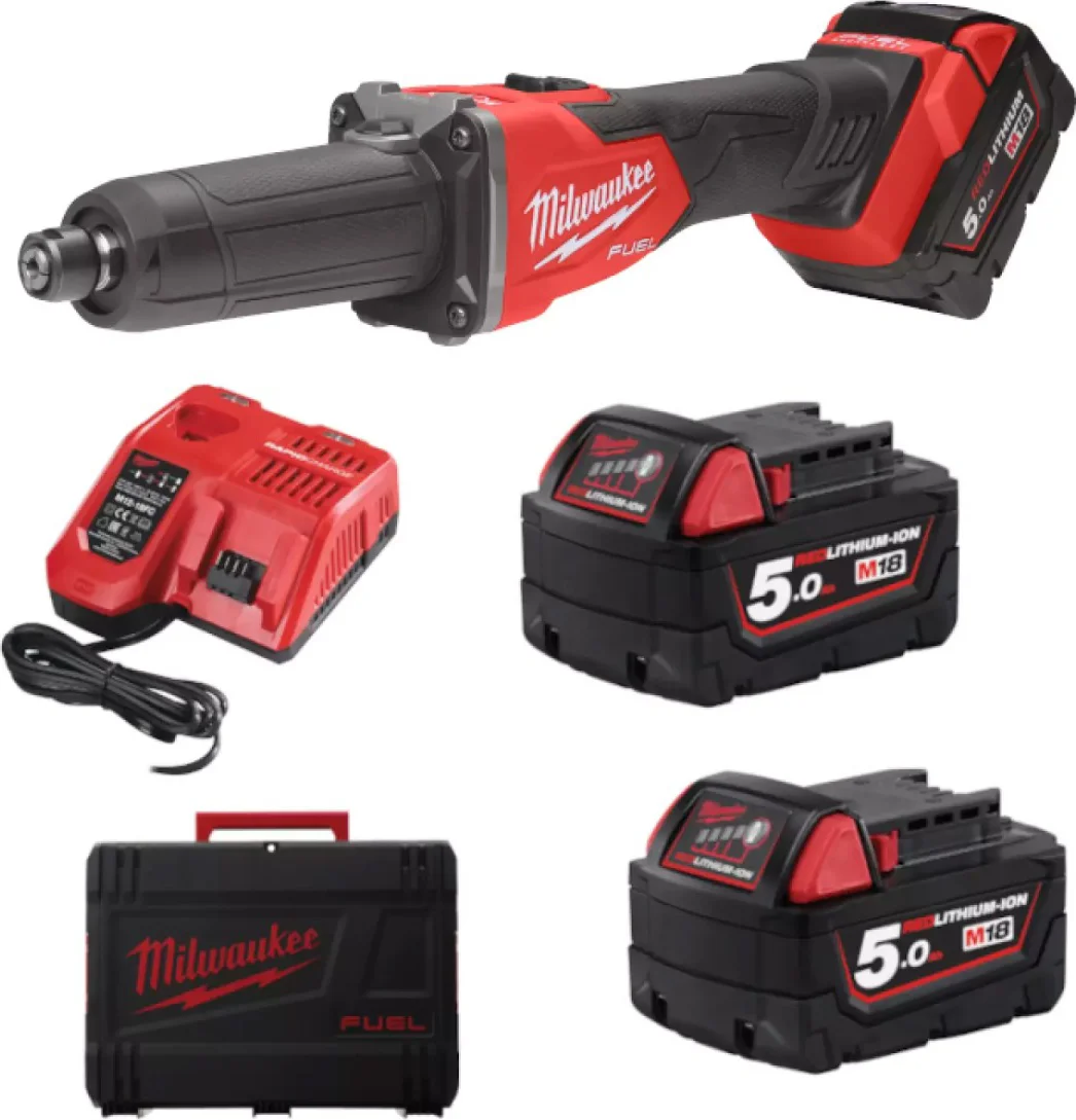 Milwaukee M18 FUEL™ FDGRB-502X Accu rechte stiftslijper met Rapidstop™ en schuifschakelaar Gen2 5.0Ah in HD-Box - 4933480954