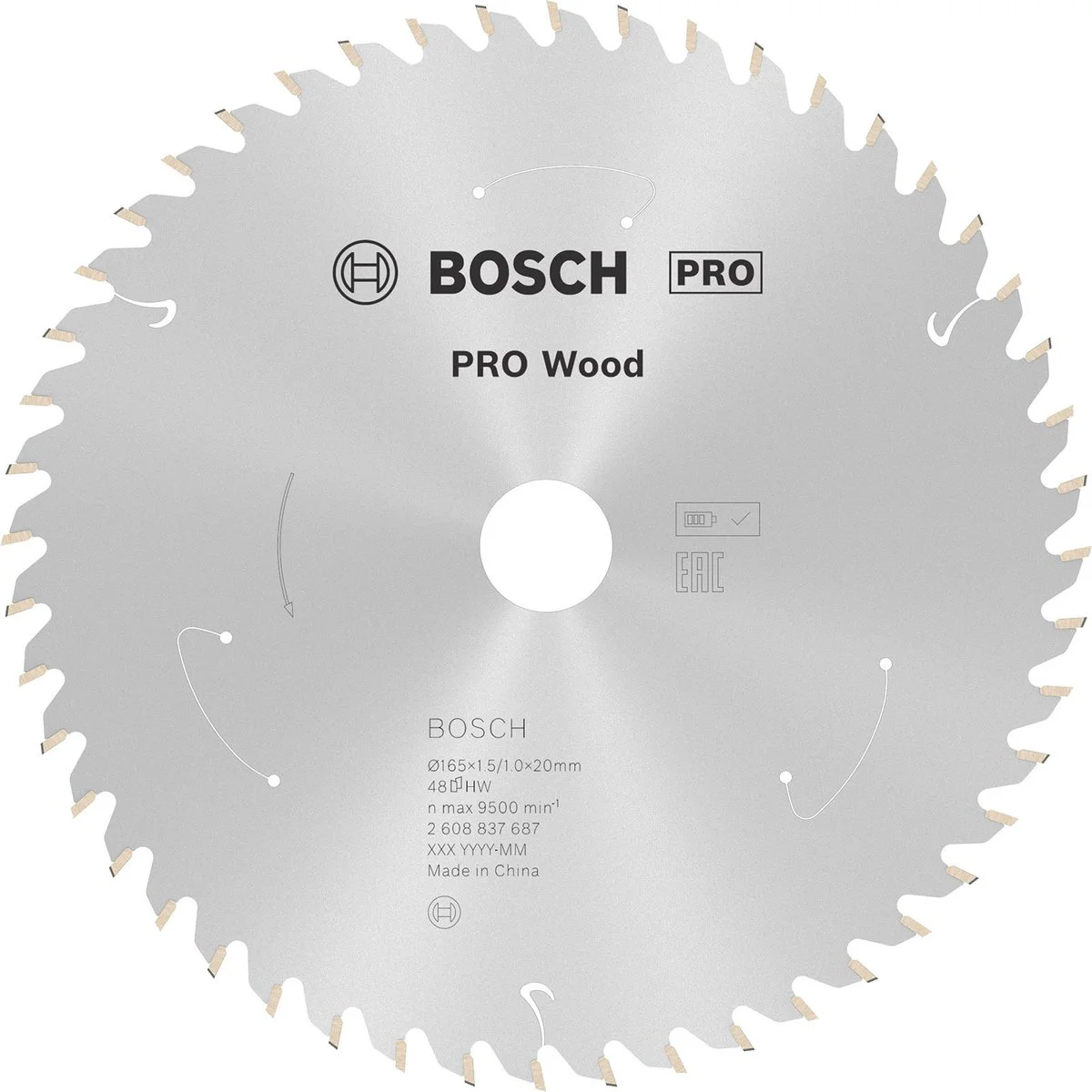 Bosch Professional Cirkelzaagblad PRO Wood Cordless | Ø 165 x 1,5 x 20mm 48T - 2608837687