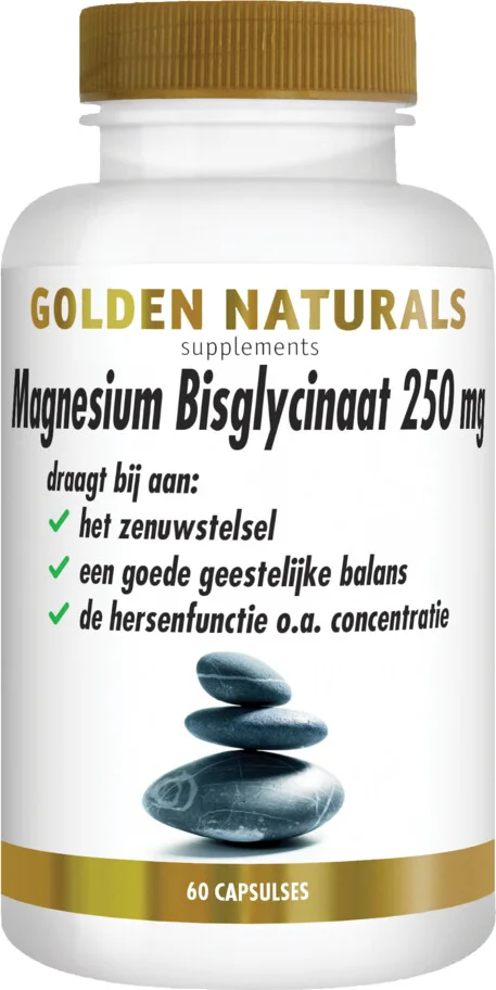 2x Golden Naturals Magnesium Bisglycinaat 250mg 60 vegacapsules