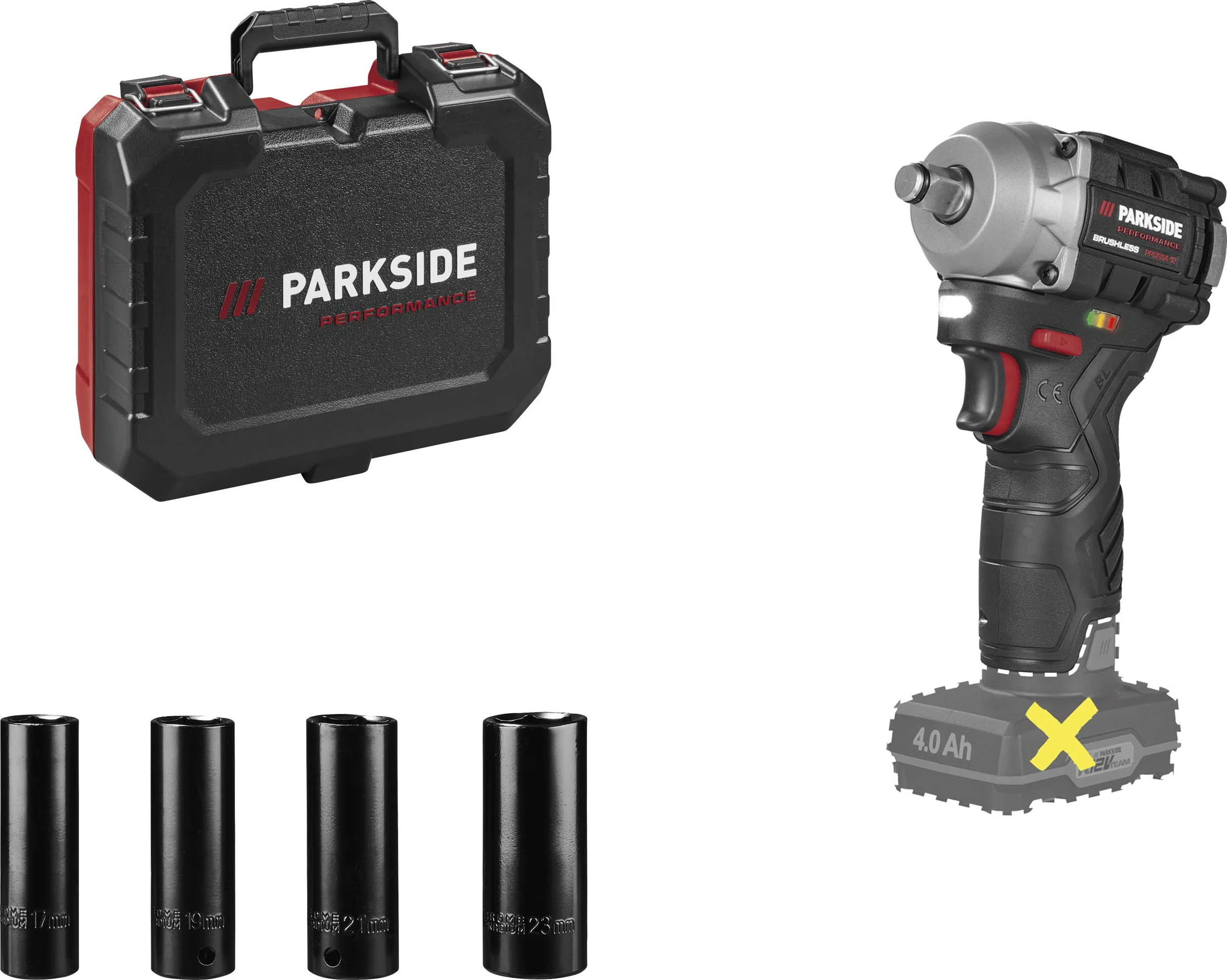 PARKSIDE PERFORMANCE Accu-slagmoersleutel 12 V 300 Nm, zonder accu en lader, incl. doppenset