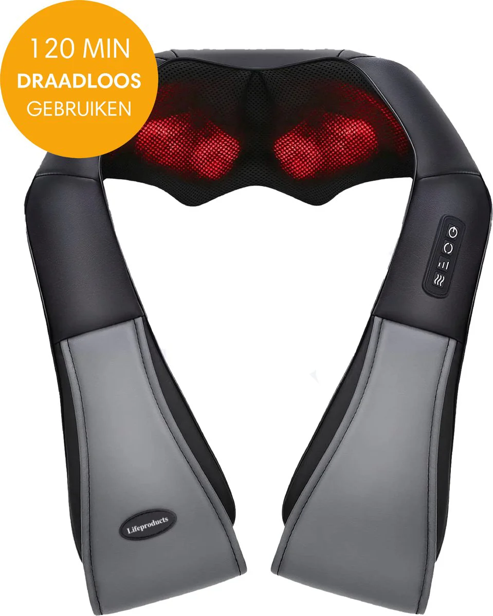 Lifeproducts Shiatsu Massagekussen Draadloos - Elektrisch Nekmassage Apparaat - Massage Apparaten - Nek en Schouder Massage Apparaat - Massageapparaten met Infrarood Verwarming