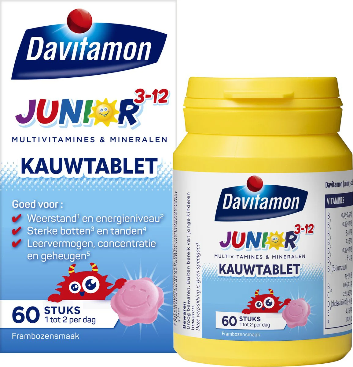 Davitamon Junior 3+ Kauwvitamines Framboos 60 kauwtabletten