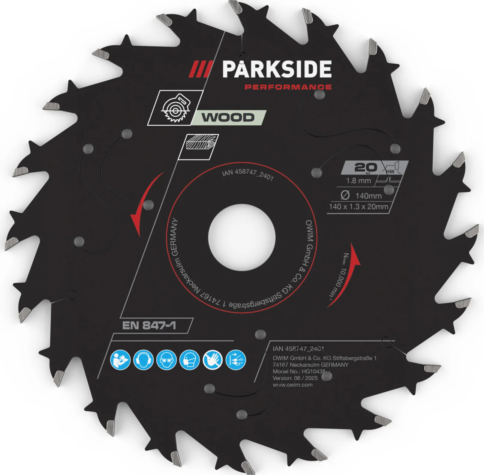 PARKSIDE PERFORMANCE Cirkelzaagblad 140 mm (Hout/20 tanden)