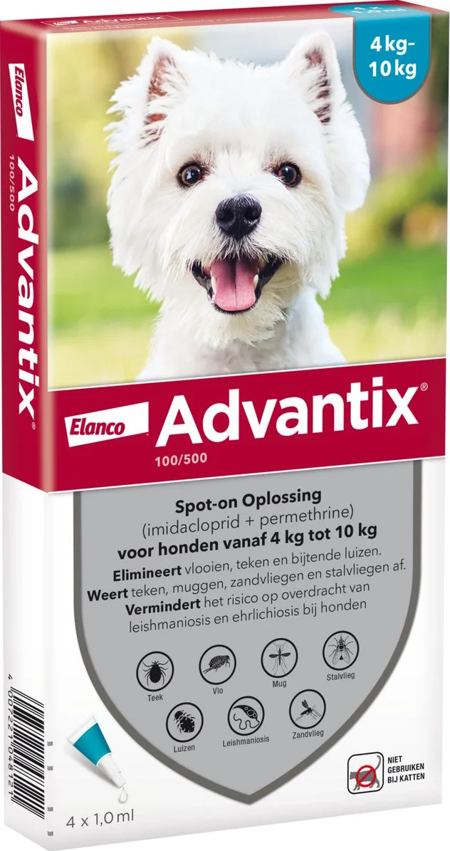 Advantix Hond 100/500 (4-10kg) Spot-on Solution Pipetten 4ST