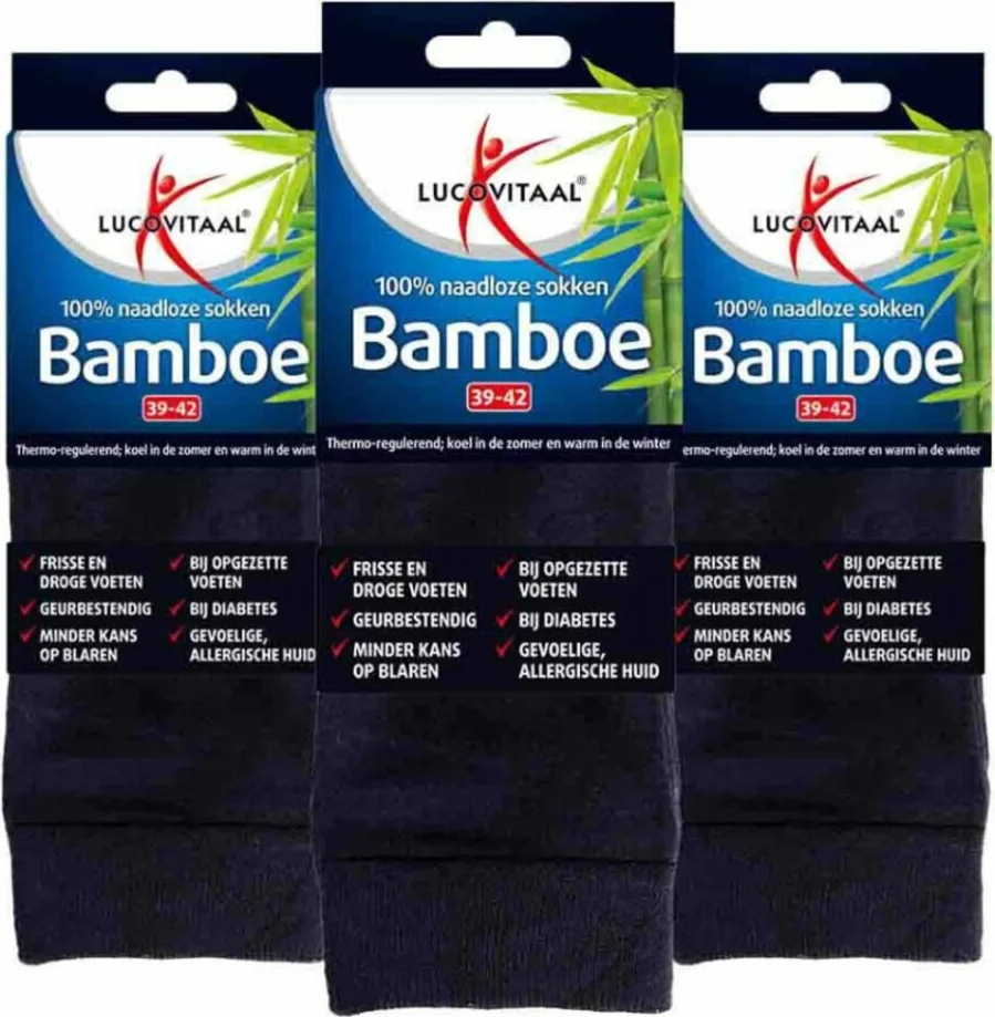 3x Lucovitaal Bamboe Sok Lang Blauw Maat 39-42 1 paar