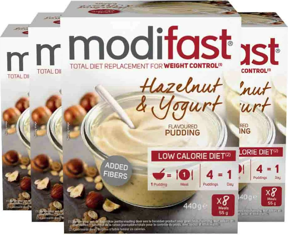 4x Modifast Weight Control Pudding Yoghurt Hazelnoot 8 x 55 gr