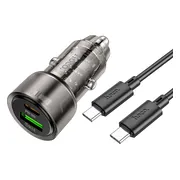 Hoco 38W Autolader + Kabel - USB-C Snellader met USB-C & USB-A Poorten - Inclusief 1M Type-C Kabel - PD20W & QC3.0 - Zwart