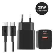 Snellader 25W - USB A en USB C oplaadstekker - inclusief USB C oplaadkabel 2 meter - geschikt voor Samsung, iPhone, Huawei, Oppo, iPhone - zwart - WiseQ
