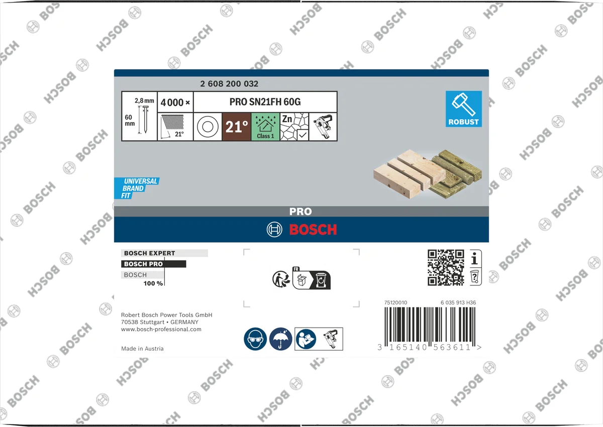 Bosch Professional PRO SN21FH Full-head nagel 80 mm | 21° | Glad | Gegalvaniseerd | 3,1 x 7,0 | 3000 stuks - 2608200034