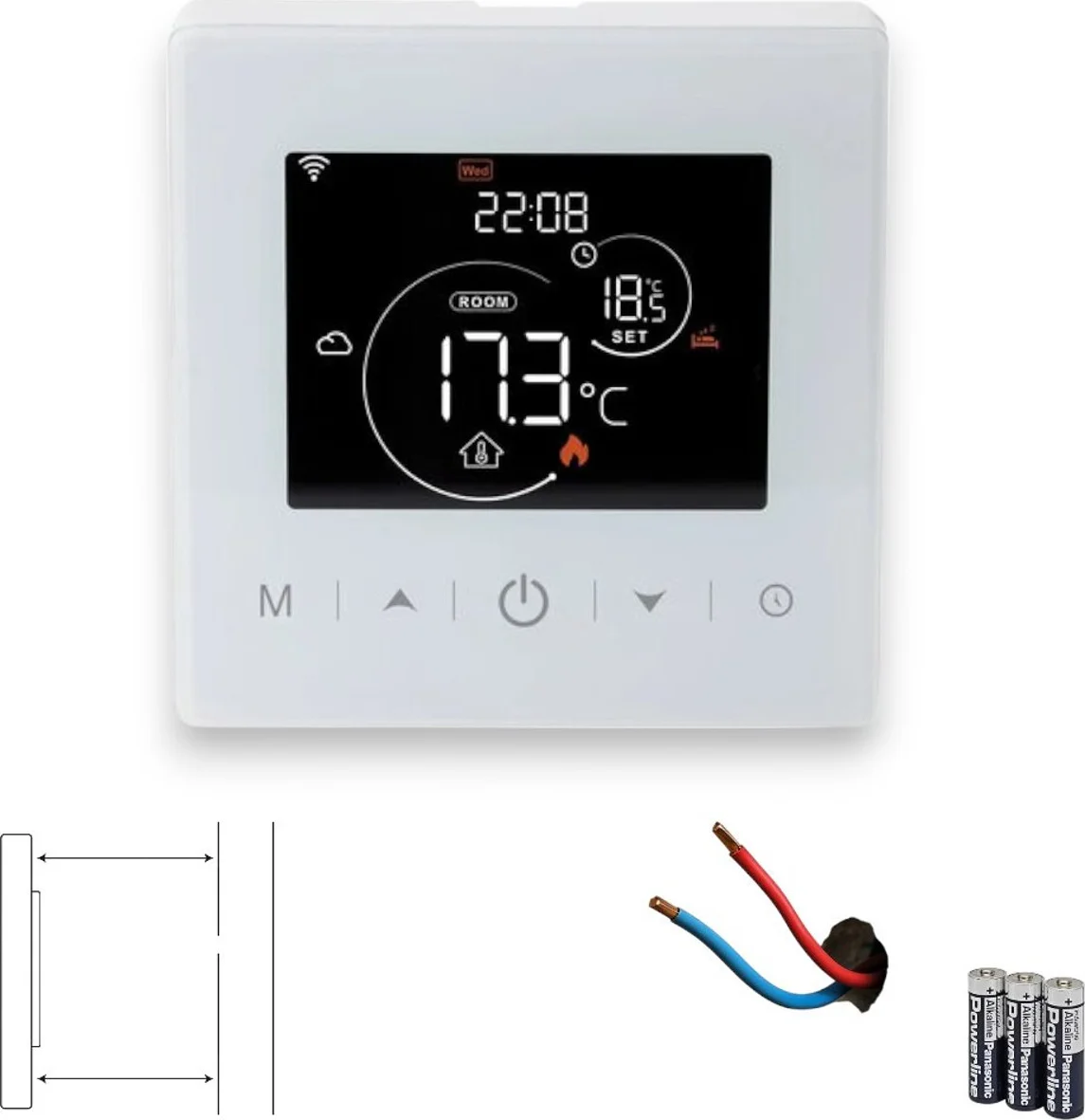 Slimme thermostaat voor cv | Wifi | Touchscreen | 2-draads aansluiting | Tuya Smart Life | Google Home & Alexa | Wit