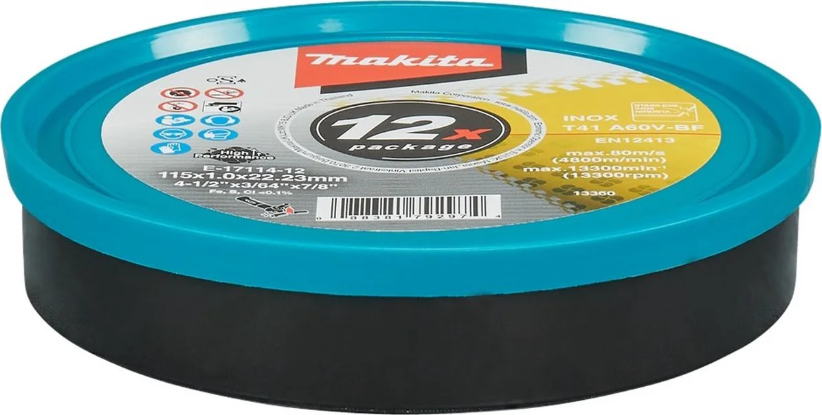 Makita E-17114-12 Doorslijpschijf RVS A60V | 115 x 22,23 x 1,0 mm | 12 stuks