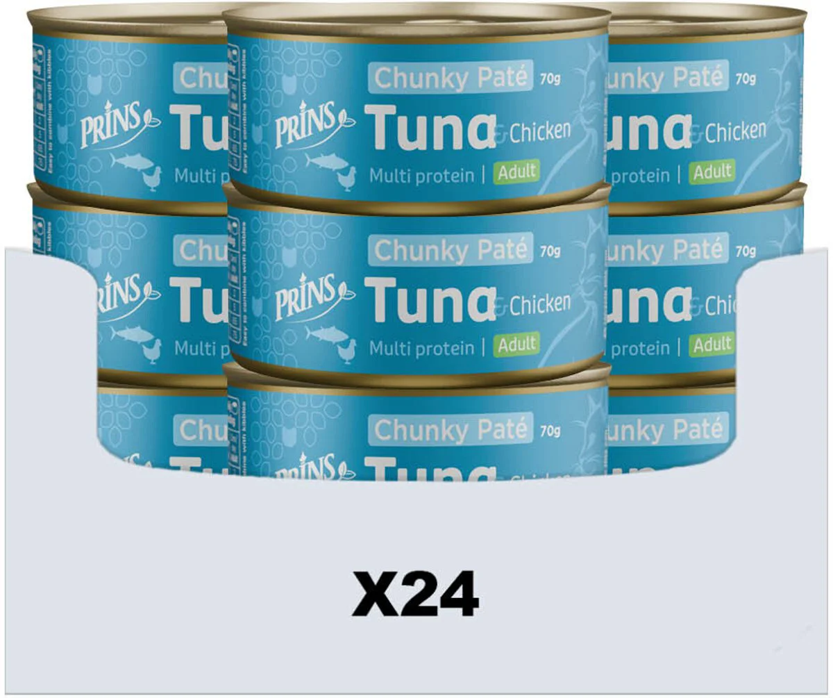 24x Prins Chunky Paté Kattenvoer Nat Tonijn & Kip 70 gr