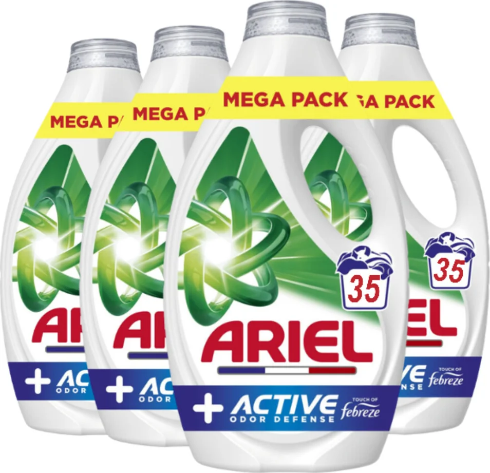 4x Ariel Vloeibaar Wasmiddel Active + Odor Defense 35 Wasbeurten 1575 ml