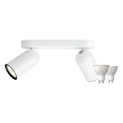 Philips Pongee opbouwspot - 2 spots - wit + Philips Hue White Ambiance GU10 (2x)
