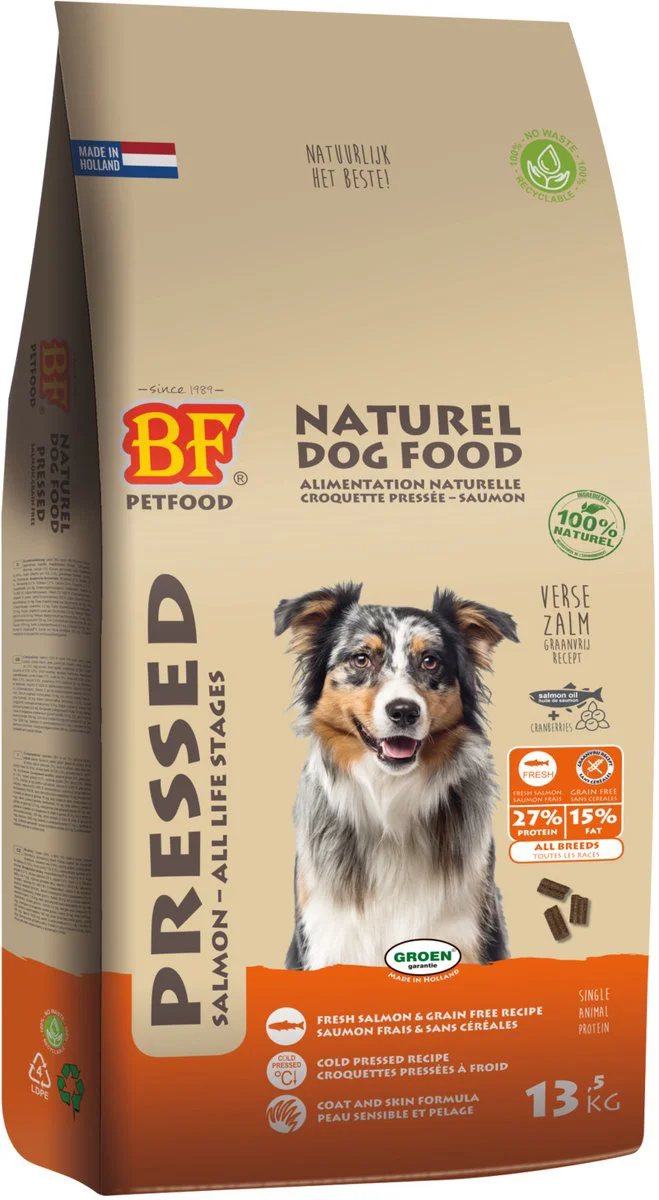 BF Petfood Vleesbrok Geperst Hondenbrokken Zalm 13,5 kg