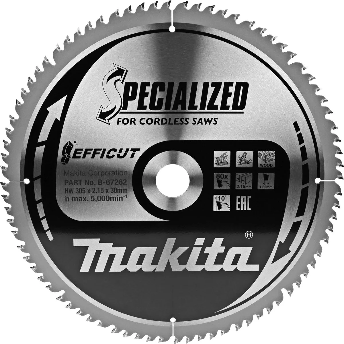Makita B-67315 Afkortzaagblad Hout | Efficut | 305 x 30 mm | 80-tands