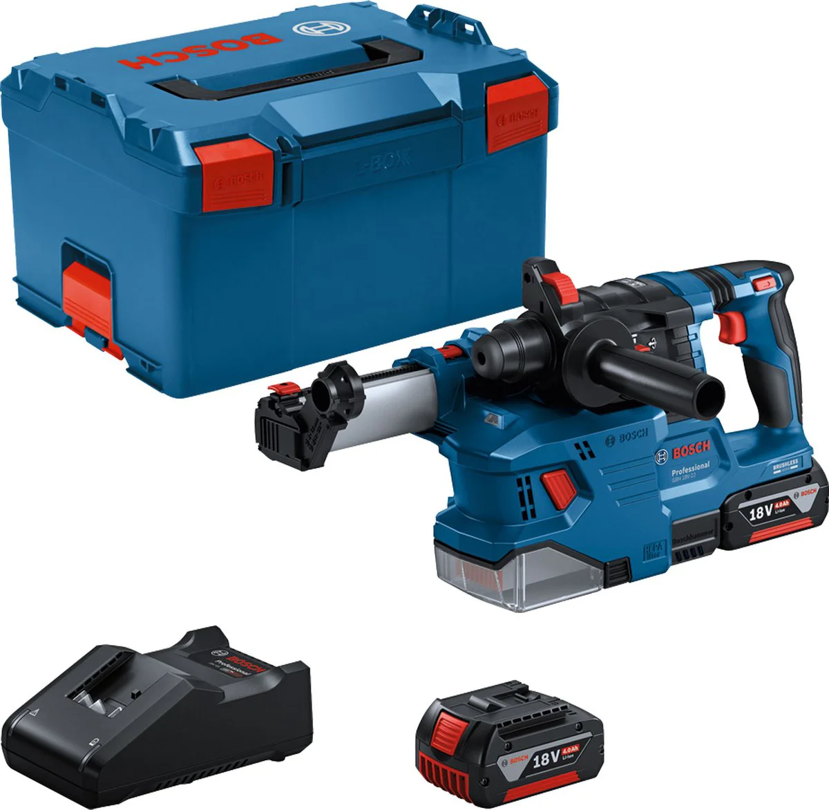 Bosch Professional GBH 18V-22 Accu combihamer SDS-Plus 1,9J + stofafzuiging 18V 4.0Ah in koffer - 0611924003
