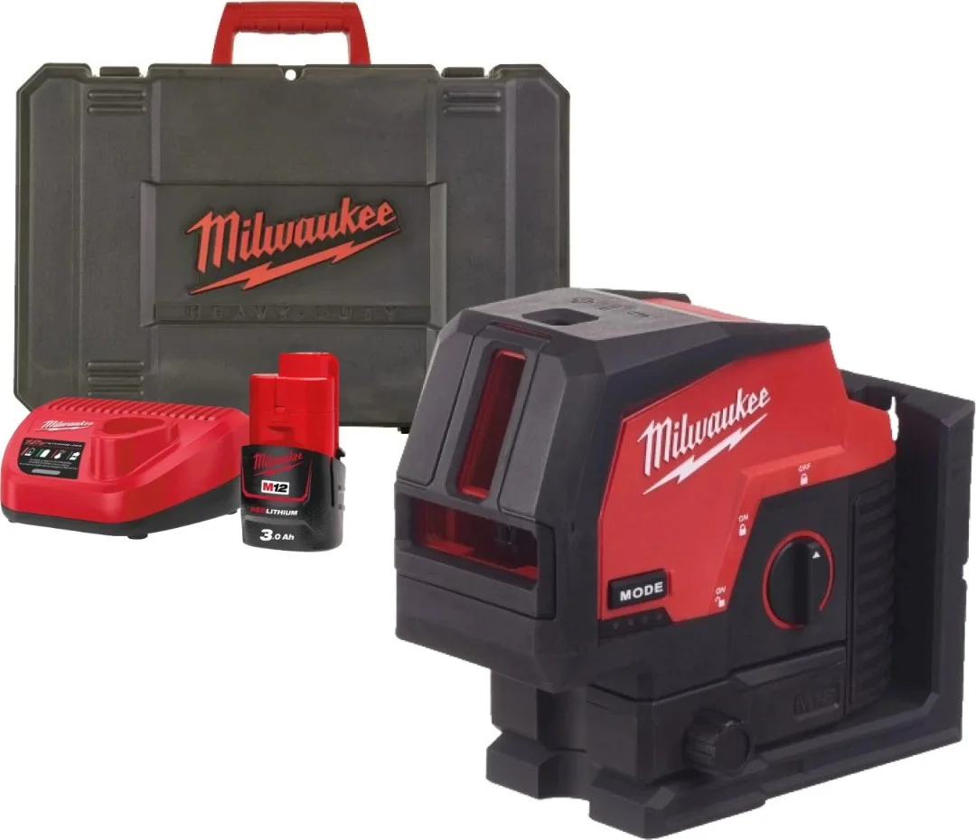 Milwaukee M12 CLLP-301C Punt- en kruislijnlaser groen 12V 3.0Ah in koffer - 4933478100