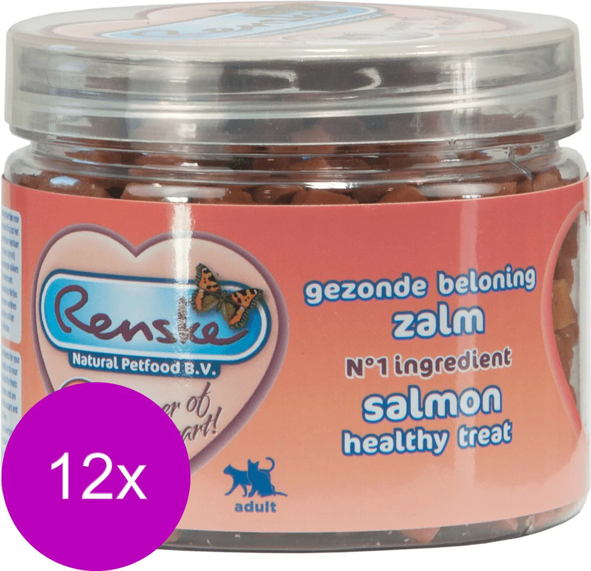 12x Renske Kattensnack Gezonde Beloning Hartjes Zalm 100 gr