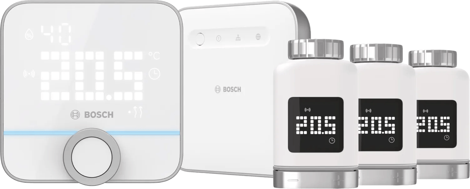 Bosch Slimme Radiatorknoppen 3-Pack + Slimme Kamerthermostaat + Smart Home Controller