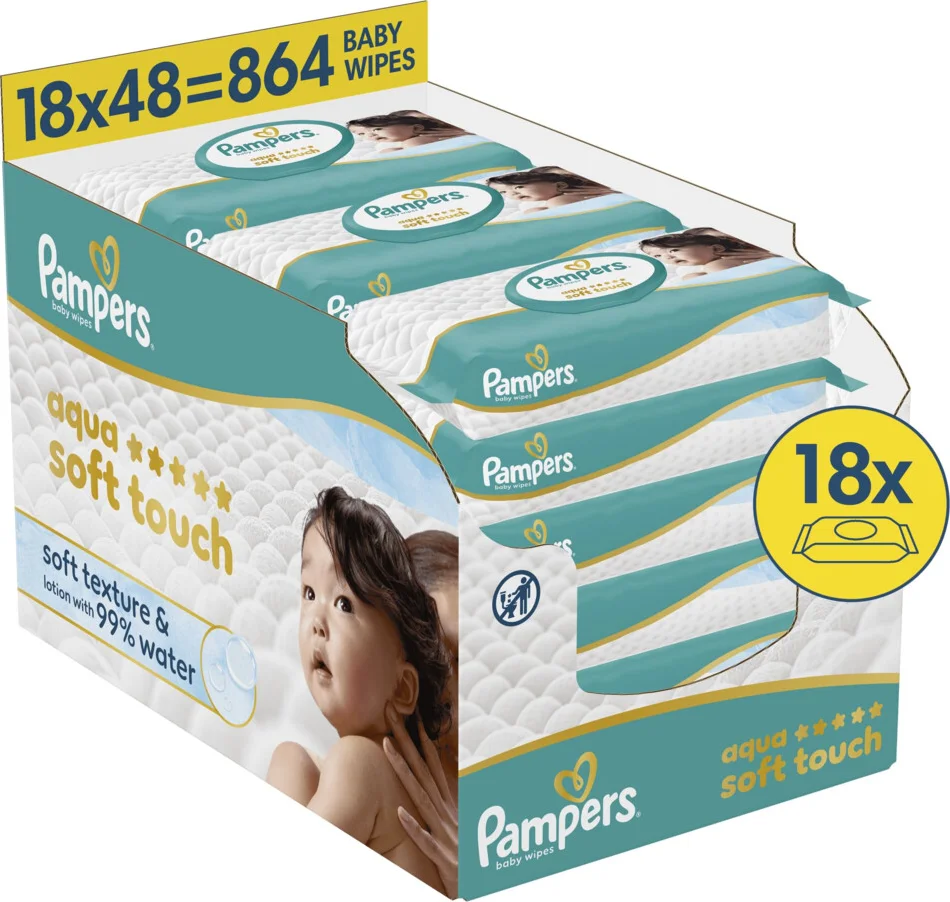 Pampers Billendoekjes Aqua Soft Touch 18x48 = 864 stuks