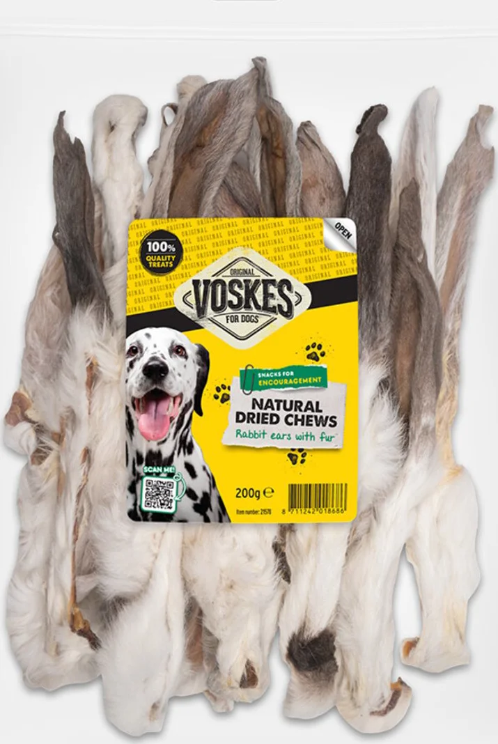 18x Voskes Hondensnack Konijnenoren met Vacht 200 gr